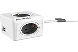 Allocacoc PowerCube - Ladrón con 4 enchufes de corriente y 2 puertos USB, blanco