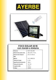 FOCO SOLAR AYERBE CON BATERIA RECARGABLE CON MANDO A DISTANCIA