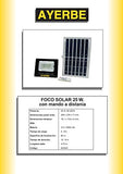 FOCO SOLAR AYERBE CON BATERIA RECARGABLE CON MANDO A DISTANCIA