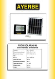 FOCO SOLAR AYERBE CON BATERIA RECARGABLE CON MANDO A DISTANCIA