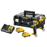 DEWALT DCK2110L2T-QW DCK2110L2T-QW-KIT 12V sin escobillas = DCD701 Taladro DCF801 Atornillador Impacto XR + Maletín TSTAK II con 2 baterías Li-Ion 3Ah, Schwarz/Gelb