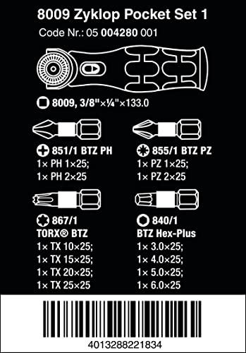 Juego de carraca Zyklop Pocket Juego 8009 Zyklop Pocket Set 3 - Wera