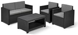 Allibert Monaco - Conjunto de muebles de jardín, diseño de efecto mimbre, 4 piezas, color negro y gris