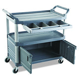 Rubbermaid Commercial Products FG409400GRAY - Carrito de servicio, HDPE, puertas con cierres y cajón deslizante, gris