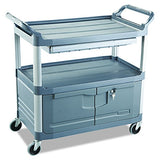 Rubbermaid Commercial Products FG409400GRAY - Carrito de servicio, HDPE, puertas con cierres y cajón deslizante, gris