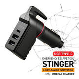 Ztylus Stinger Tipo C Vehículo de Emergencia Escape Tool, Life-Saving USB Car Charger, Spring Loaded Window Breaker Punch, Seat Belt Cutter, Three USB Ports MAX 3.0A Output, Cargador de Cigarrillos