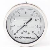 MANÓMETRO INDOOSTRIAL | TODO ACERO INOXIDABLE, CLASE 1, DIAL 100 MM, 0+16 BAR, ROSCA G1/2" | INOX100_G1/2_0-16 BAR